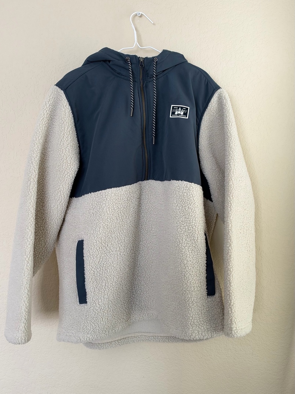 Hurley Navy and Cream Sherpa Half-Zip Hooded Jacket